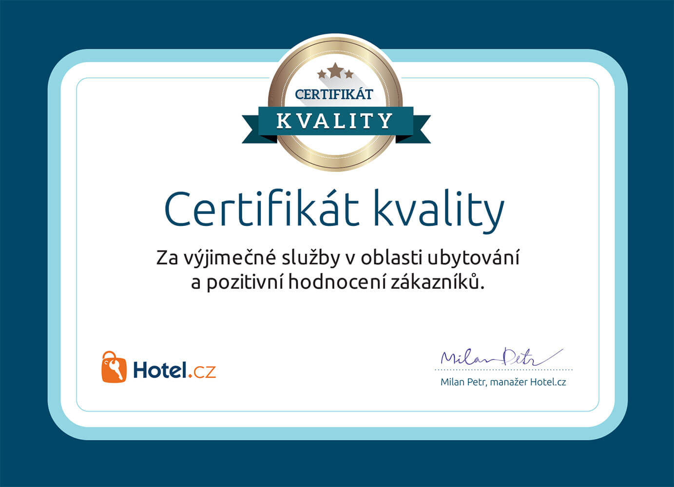 Certifikát kvality hotel.cz pro Hotel Gaudeamus